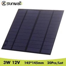 SUNWALK 20Pcs/Lot 12V 3W PET Polycrystalline Silicon Small Solar Panel DIY Solar Panel Cell for DIY Solar Module 145*145mm