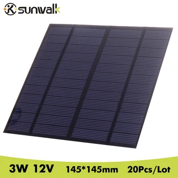 

SUNWALK 20Pcs/Lot 12V 3W PET Polycrystalline Silicon Small Solar Panel DIY Solar Panel Cell for DIY Solar Module 145*145mm