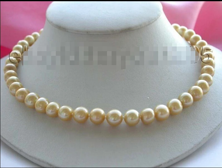 

FREE SHIPPING 17.5" Genuine Natural 10mm Golden Round Pearl Necklace 14KGP #f1505!