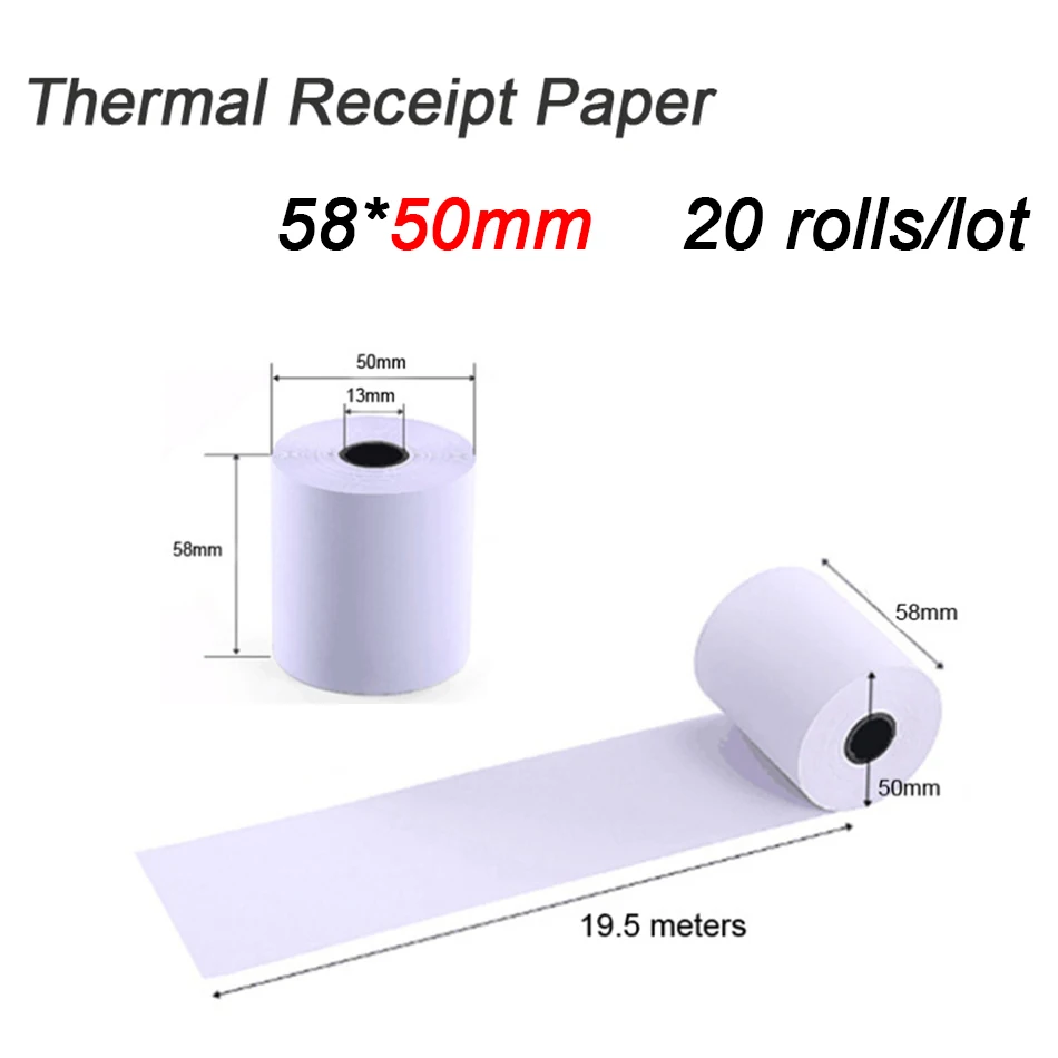 58X50mm 20 Rolls Термобумага для бумага для печати чеков POS Билла 58 мм бумага для принтера для мобильного POS мобильного принтера бумага - Цвет: 58X50mm 20 Rolls