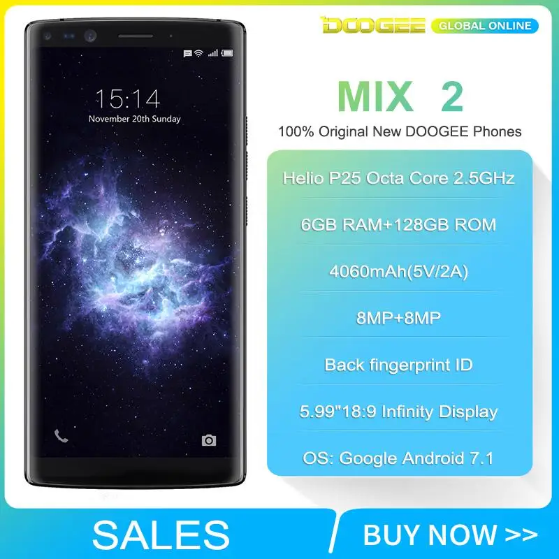 DOOGEE Mix 2 смартфон с 5 99 дюймовым дисплеем восьмиядерным процессором P25 16 МП 4060 мАч 6