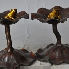 Xd 002834 " китайский чистая бронзовый свинка животное Лягушка листьев Лотоса Подсвечник Подсвечники