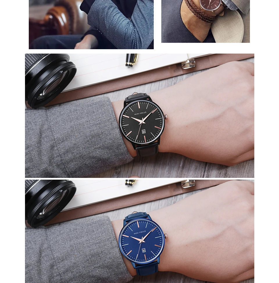 Мини-фокус модные Reloj кожаные кварцевые часы повседневные мужские s ...