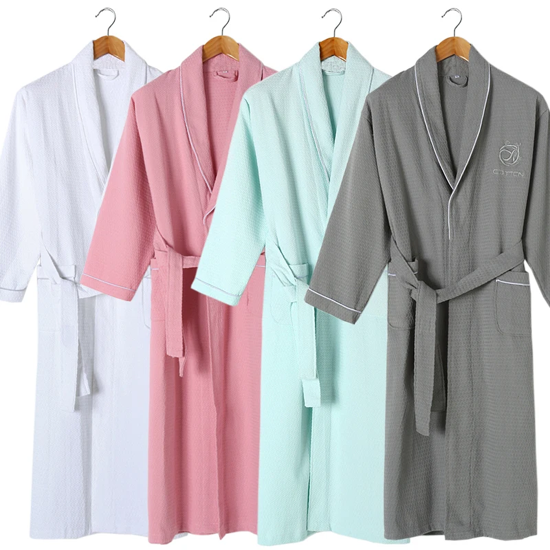 Bathrobes men and women cotton thin section gowns long sleeved cotton