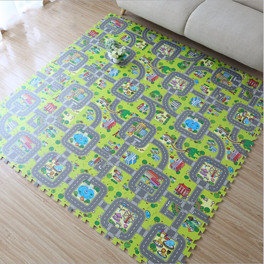 Kids Rugs Baby Kids Play Puzzle Mats Funny City Roads Toys Playmat For