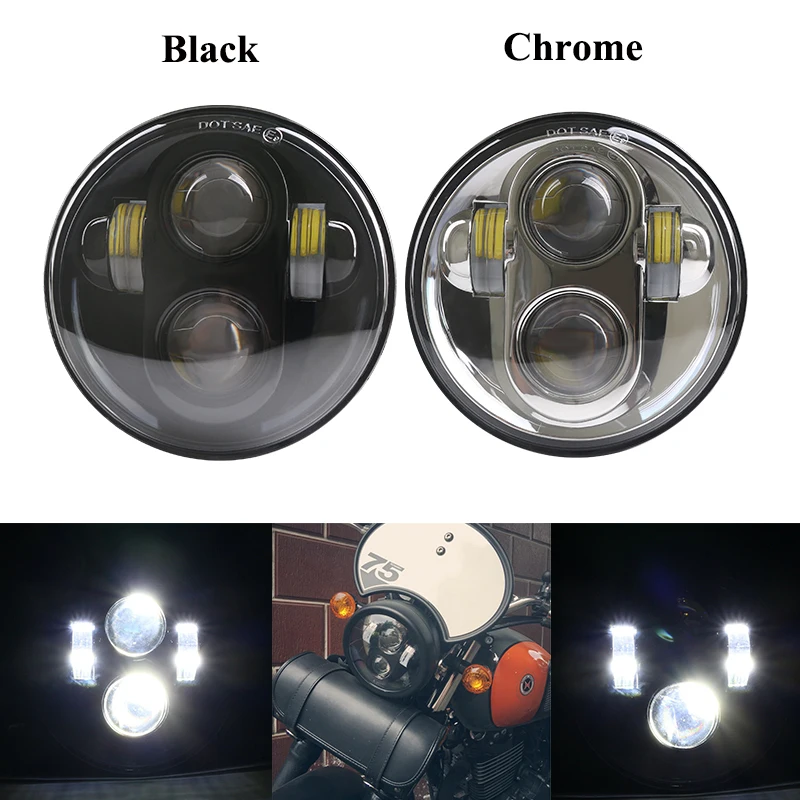 

1Pc 5.75"/5-3/4" 40W Black Chrome Round Projector 5.75 Inch Led Headlight for Motorcycle Dyna Sportster XL 883 1200 72 48