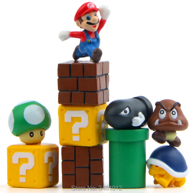 Super Mario Bros Game Scene Blocks Mini PVC Action Figures Koopa Troopa Toad Miniatures Mushroom Anime Figurines Dolls