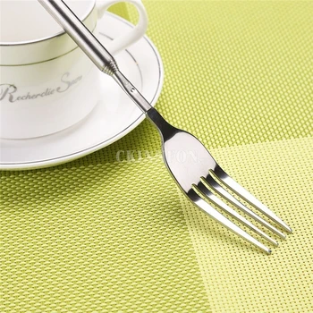 

200Pcs/Lot Stainless Steel Telescopic Extendable Fork BBQ Fruit Dessert Long Cutlery Forks Tool Path To Walk