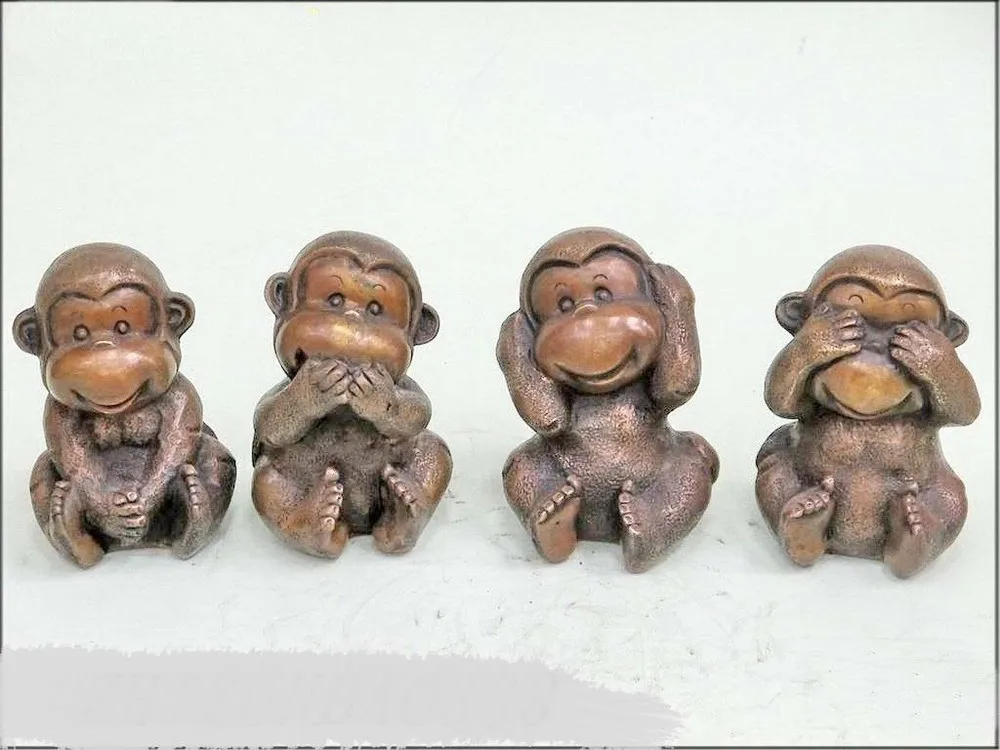 

China ethics bronze Don't look don't listen to don't talk don't move monkey ST