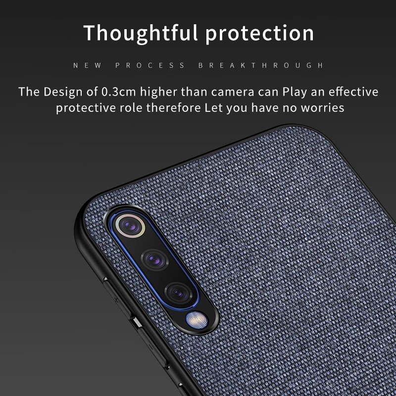 For Xiaomi Mi 9 Case Soft silicone edge + Cloth texture Skin Comfortable protective Back Cover Case for xiaomi mi9 phone shell