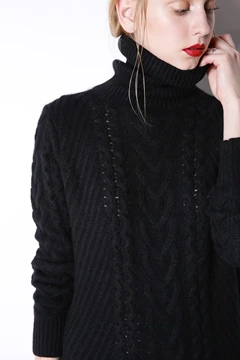 Женский свитер, новинка, модный двойной плотный свободный кашемировый свитер с высоким воротом, Женский вязаный кашемировый пуловер, длинный свитер - Цвет: Черный