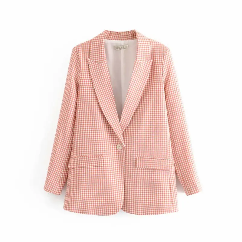 

Women's suit jacket temperament lattice long-sleeved Slim single buckle small suit 2019 new autumn women's jacket