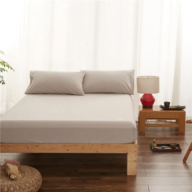 

Minimalist Gray Solid Color 3Pcs Fitted Sheet Pillowcase Mattress Cover With The All-Around Elastic Band Selling Bed Linens Soft