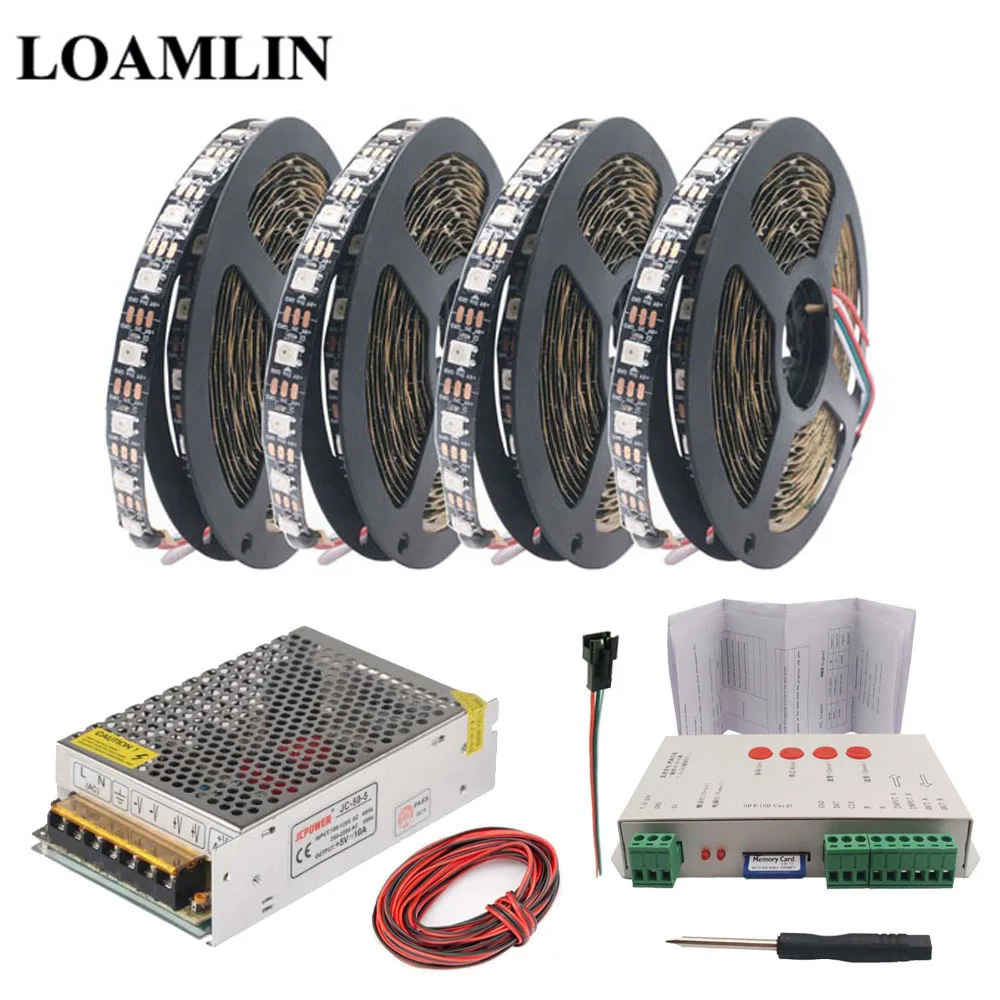 

WS2812B WS2812 RGB Led Strip Light Tape T-1000S SD Card Pixels RGB Led Controller DC5V Led Transformer Kit