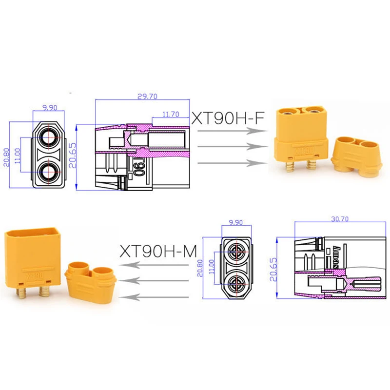 2 шт. Amass XT90H XT90-S анти-искровые разъемы Мужской Женский штекер XT90 XT90S чехол оболочка блестящие для RC Lipo части батареи DIY