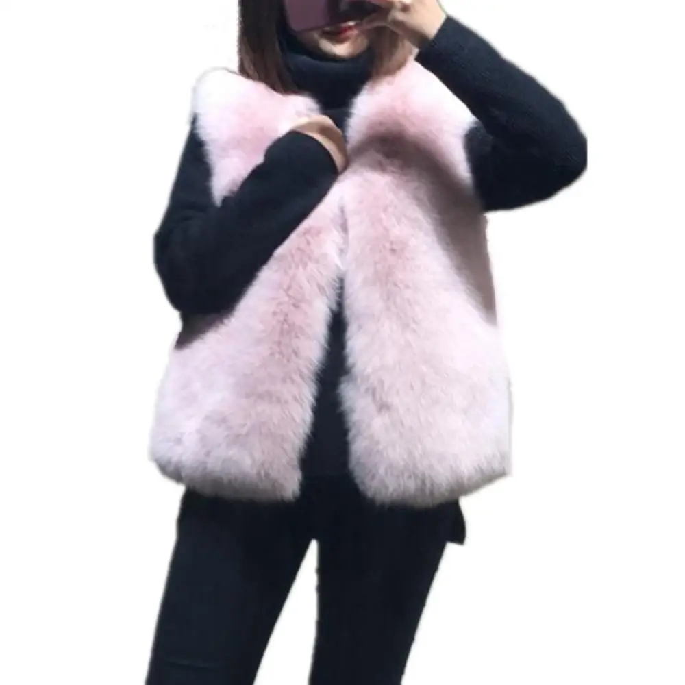 Women Winter Faux Fur Vest Coat New Fashion Casual Slim Sleeveless Faux Fox Fur Vest Warm Furs vest Jacket long Overcoat