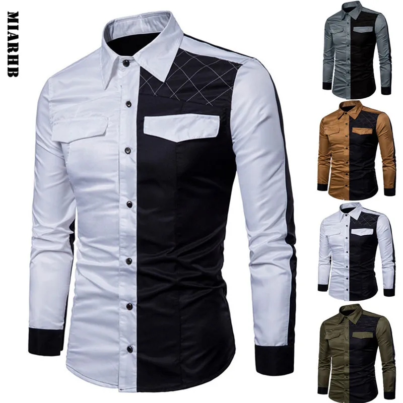 Sunfree для мужчин блузка повседневное с длинным рукавом chemise homme Лидер продаж работы контрастного цвета рубашки для мальчико