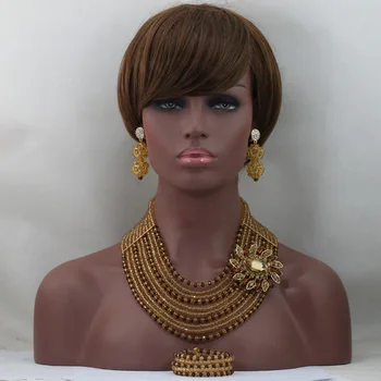 

10 Layers Brown and Gold African Jewelry Bead Set Champagne Crystal Necklace Set Party Wedding Dubai Jewelry Set Free Ship QW103