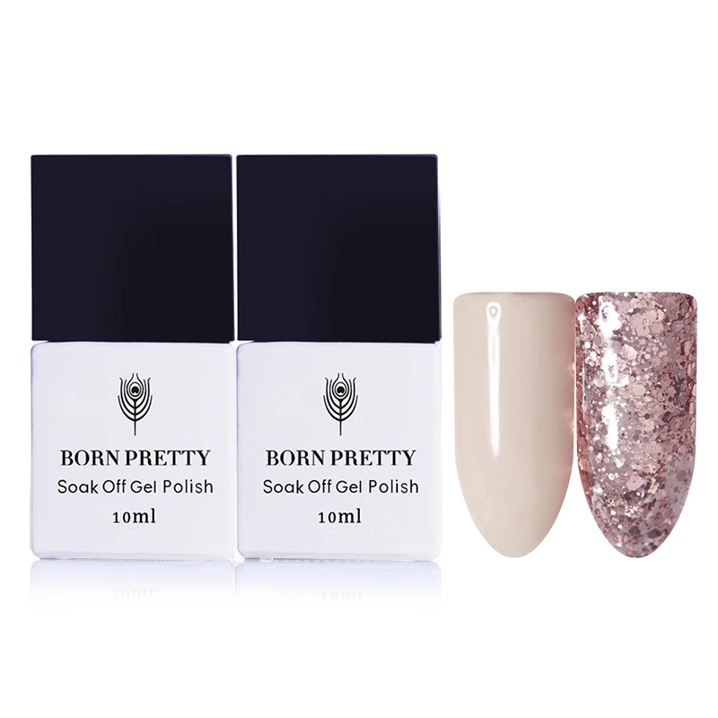 

2Pcs BORN PRETTY Glitter Nude UV Nail Gel Polish Set Pink Sequins Rose Gold Soak Off Shining Manicure Nail Gel Varnish Lacquer
