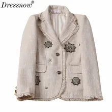 Dressnow/Женская куртка высокого качества, осенне-зимняя куртка, Женская тяжелая твидовая верхняя одежда с длинными рукавами, пальто, женская куртка с аппликацией