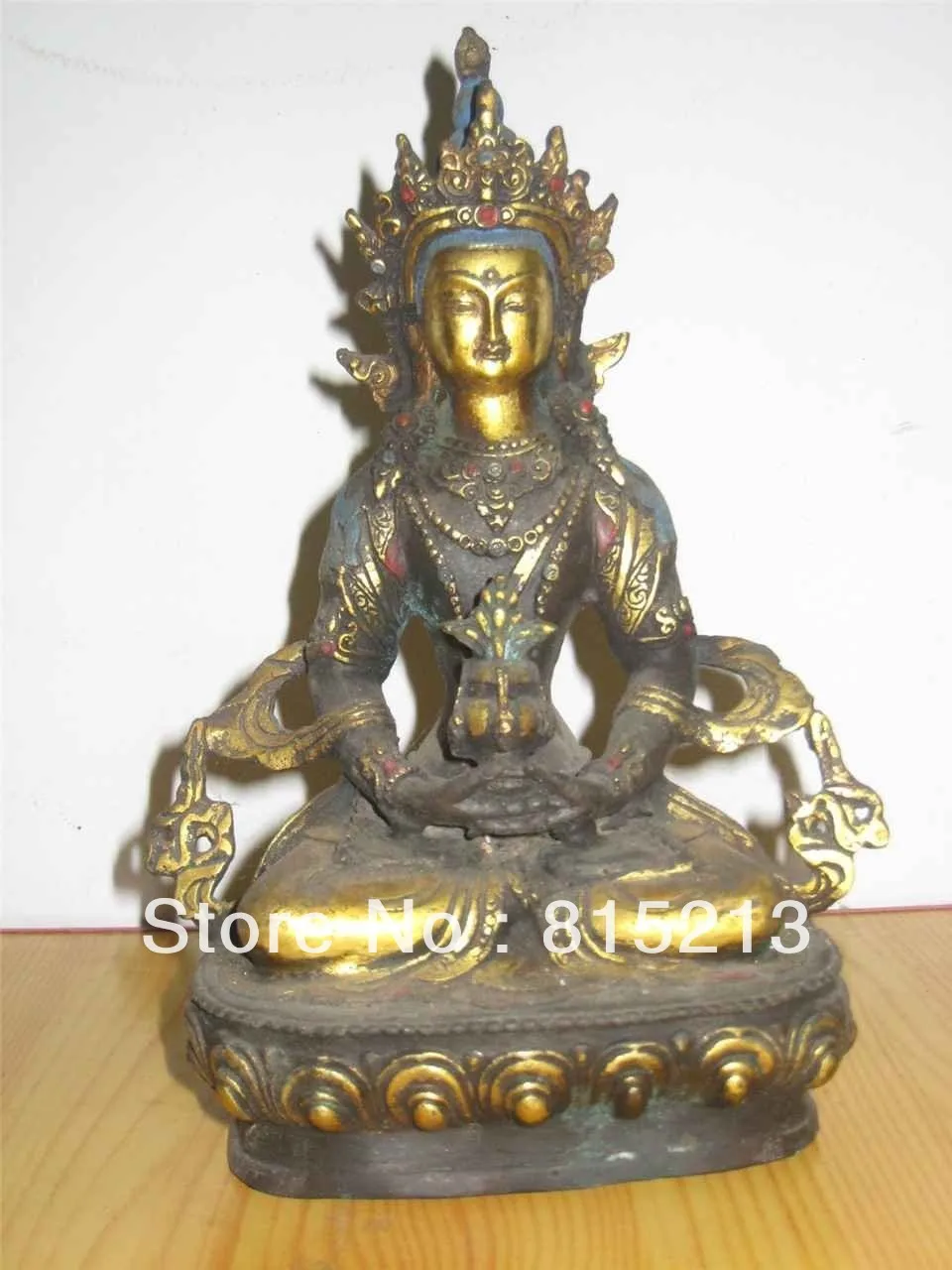 

bi00362 Antique ASIAN BRONZE Gilt / GOLD Seated Buddha Statue w TURQUOISE Chinese