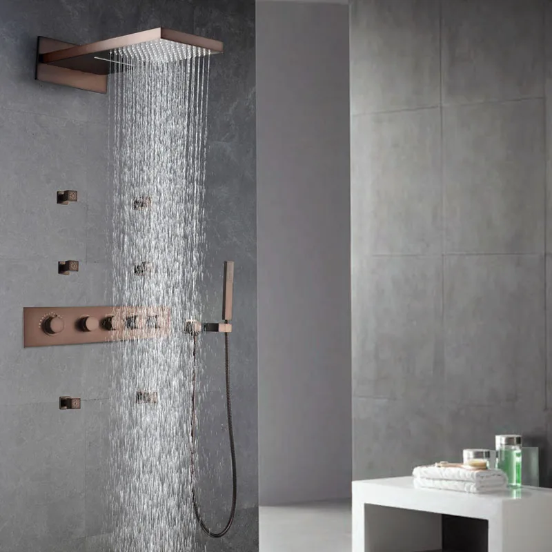 ORB Rainfall Shower Head Oil Rubbed Bronze Thermostatic Shower Faucet Sets Shower Spray Body