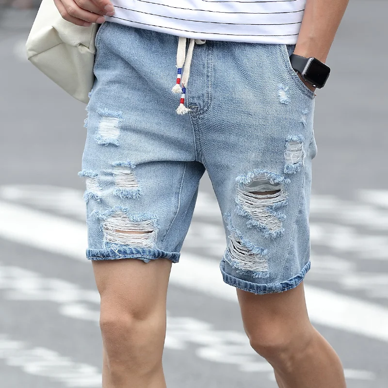 Nuevo Verano Rasgado Agujero Denim Jeans hombre Pantalones Cortos Hombres  pantalones cortos homme Blanco Azul Estilo Bermuda Shorts Hombre Casual  Algodón de los hombres pantalones cortos _ - AliExpress Mobile