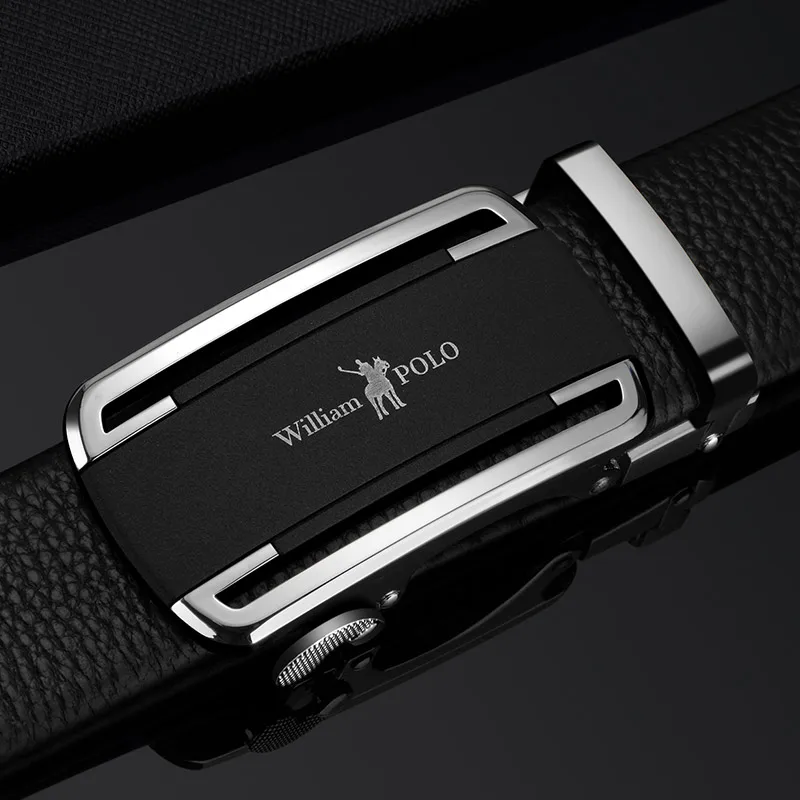 WilliamPolo Genuine Leather Fashion Automatic Buckle Male Belt designer