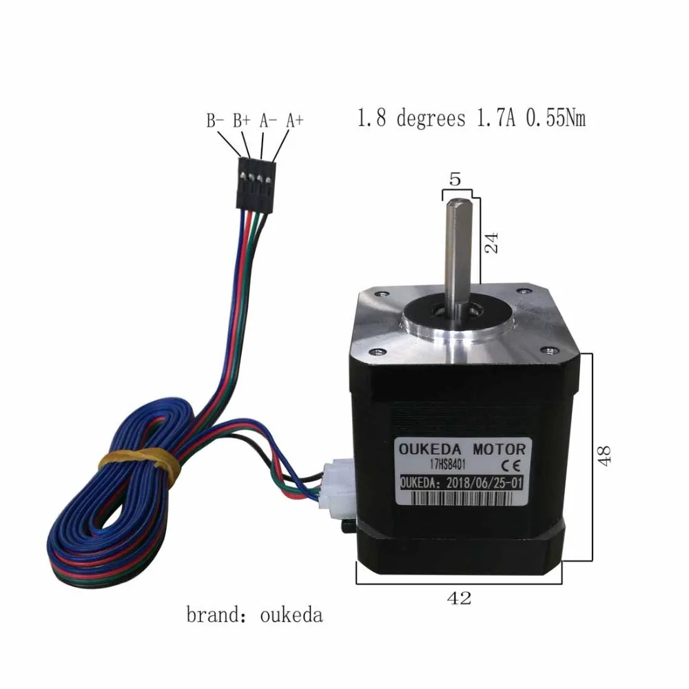 5 шт., с 4мя фазами, Nema 17(Национальная ассоциация владельцев электротехнических предприятий) шаговый двигатель 42 17HS8401 48 мм/78Oz-in/1.8A CE 42bygh 1.7A(17HS8401) двигатель ЧПУ для лазерной и 3D принтер