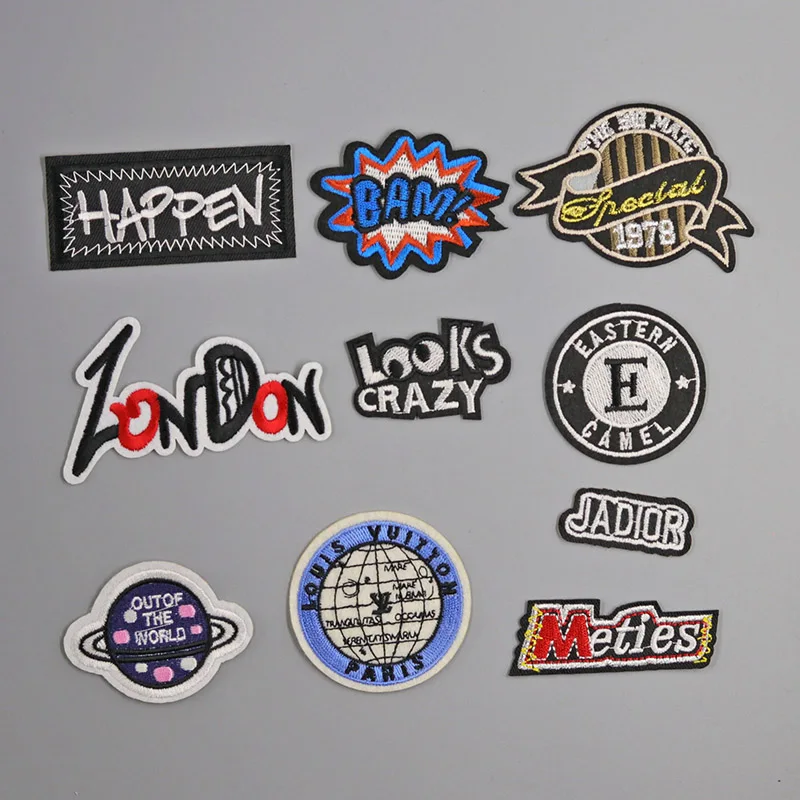 

letter Embroidered Iron on Patches for Clothing DIY Stripes Clothes Stickers Custom Badges Squirrel cute patch star earth