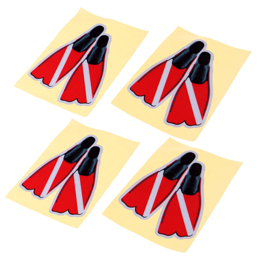 Pack 4 Reflective Waterproof Dive Fins Flippers Sticker Decal for Scuba Diver Marine Boat Kayak Car Bumper Laptop Window