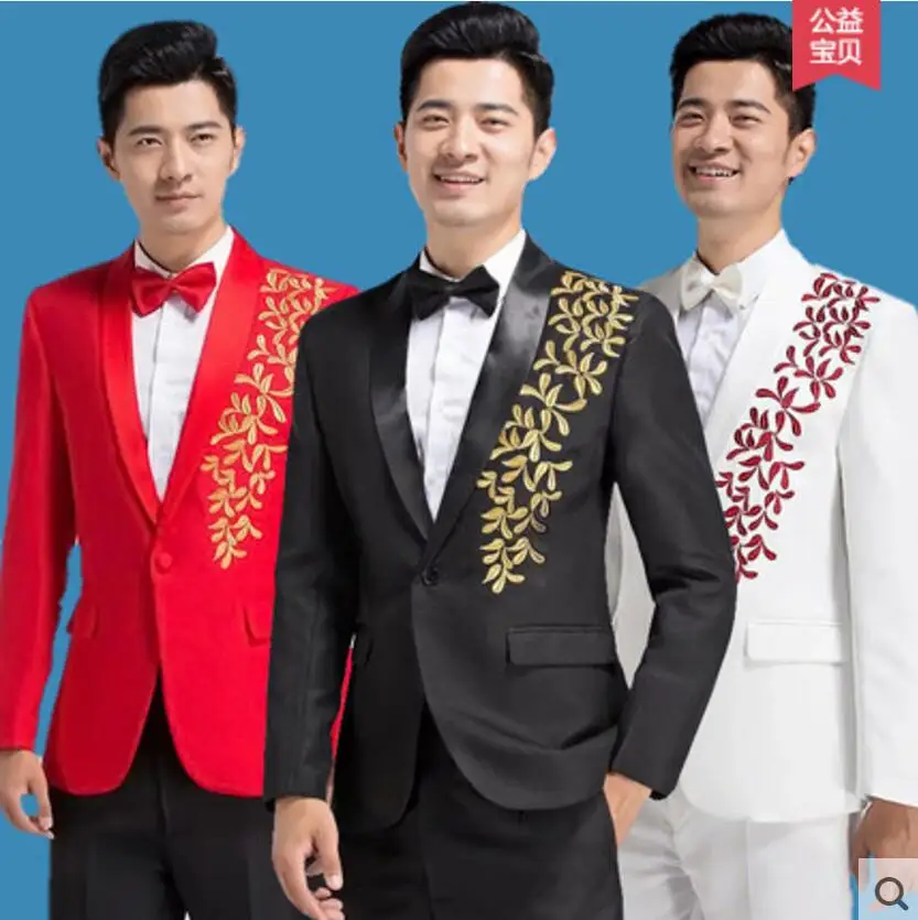 S 3XL 2017 New slim fashion Men's chorus of wedding dress suit photo