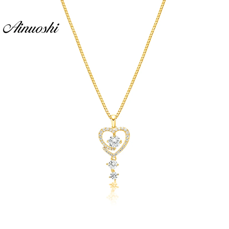 

AINUOSHI 10K Solid Yellow Gold Pendant Heart Key Pendant SONA Diamond Women Men Children Jewelry Hollow Heart Separate Pendant