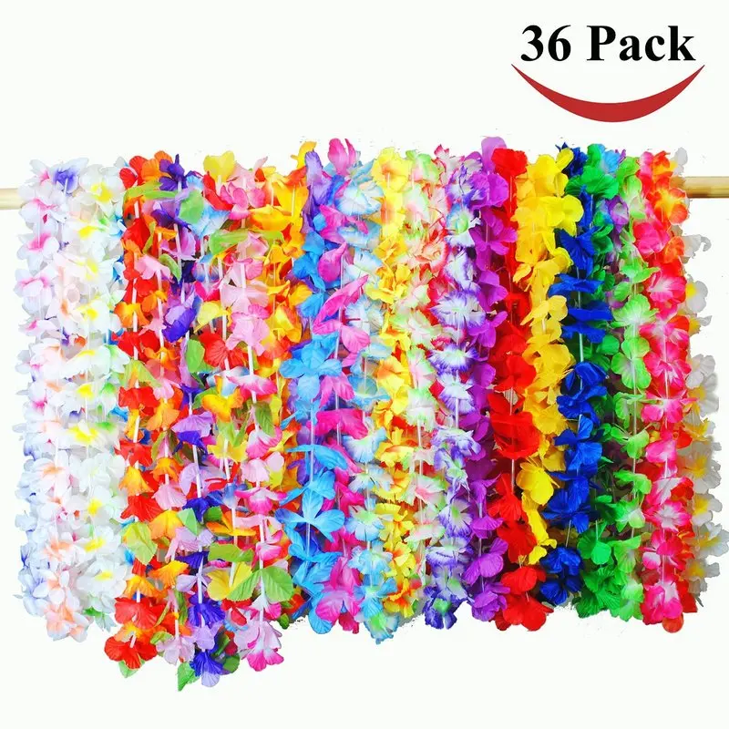 

36pcs Hawaiian artificial Flowers leis Garland Necklace Fancy Dress Party Hawaii Beach Fun Flowers DIY Party Beach Decoration