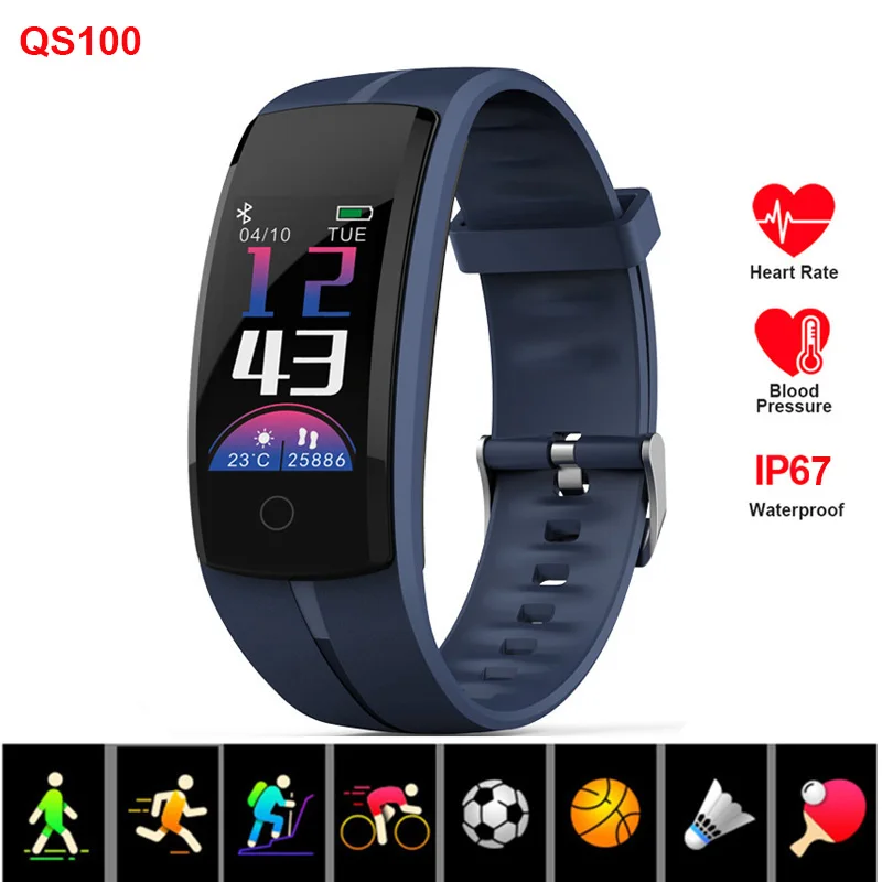 

QS100 Smart Watch Heart Rate Blood Pressure Monitor Smartband Multi Sports Mode Tracker Smart Bracelet IP67 Waterproof Wristband