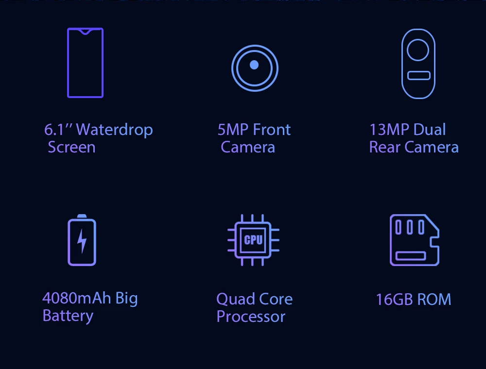 Смартфон Blackview A60 3g, 19:9, 6,1 дюймов, Android, мобильный телефон, 4080 мА/ч, аккумулятор, 1 ГБ, 16 ГБ rom, мобильный телефон, 13 МП+ 5 МП, две sim-карты