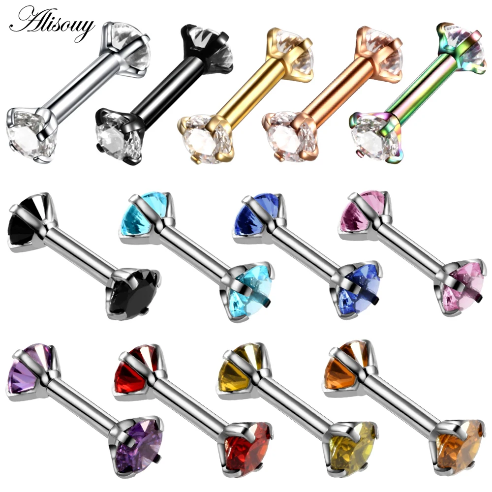 

Double Round Earring for Women Surgical Steel Bar Earrings Cartilage Piercing Ear Gem Zircon Rhinestone Ear Stud Bars Jewelry