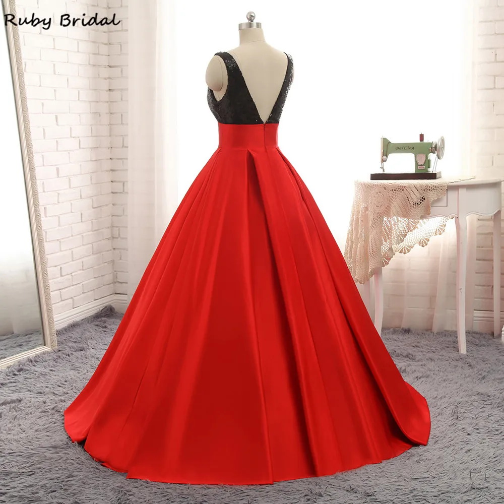 Ruby Bridal 2017 Vestido De Festa длинное бальное платье Quinceanera платья красного сатина черного