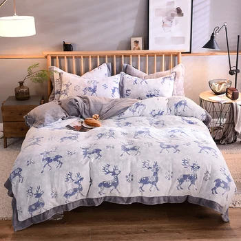 

Fleece fabric Bedding set Queen King size Embossed elk Bed set Doona Duvet cover Bed sheet set juego de cama linge de lit