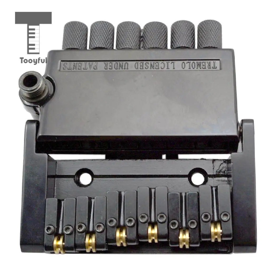 Tooyful Durable Iron Black 6 String Saddle Bridge Tailpiece with Nut Set for Headless Electric Guitar Replacement Parts