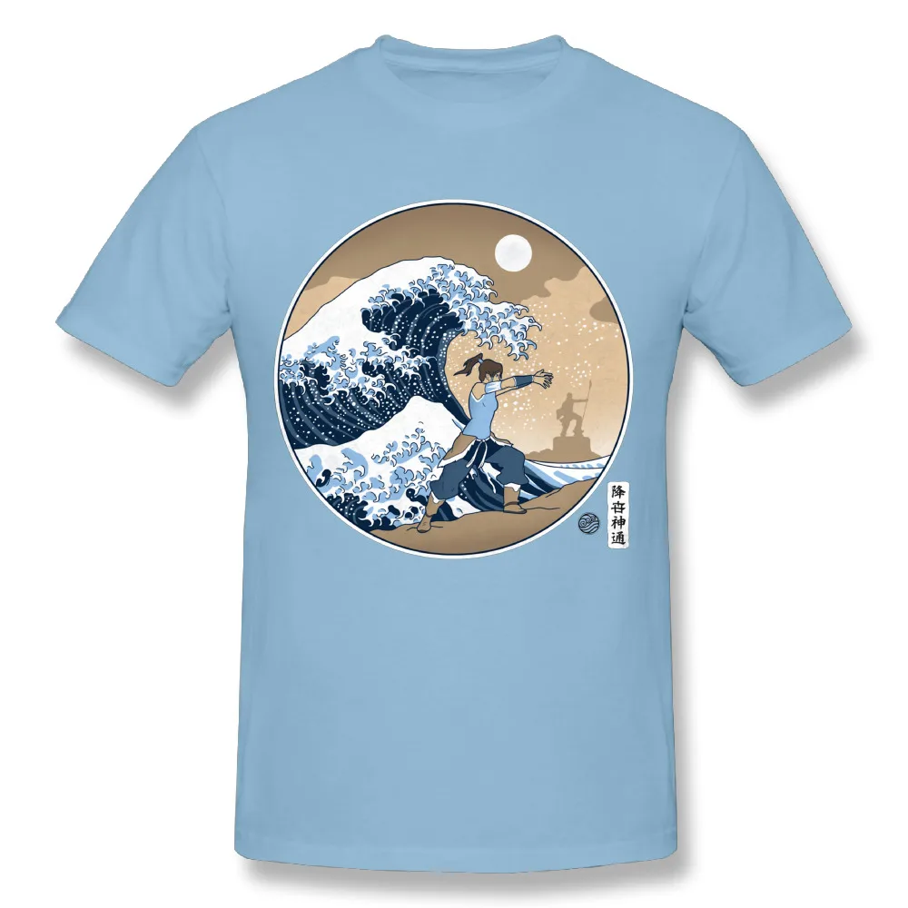Крутая Мужская футболка с изображением Аватара водного Бендера Great WaveTees футболка с круглым вырезом - Цвет: Небесно-голубой