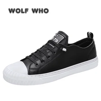 

WOLF WHO 2020 New Men Shoes Fashion Breathable Flats Leather Sneakers Male Casual Shoes Outdoor Walk Footwears buty meskie X-060