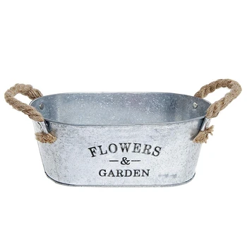 

LUDA Flowers&Garden'Bucket Design Small Metal Succulent Plant Container W/Twine Handles