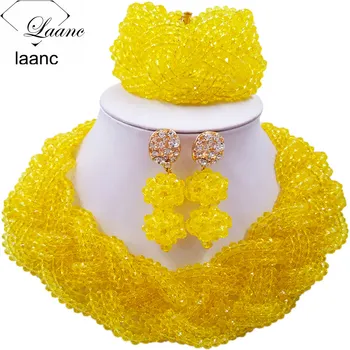 

12 Rows Romantic Yellow Crystal Beads Plait African Jewellery Sets for Women Nigerian Wedding Necklace 12BZ021