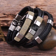 Лот шт. 3 шт. Серфер ручной работы мм 4 мм кожа конопли мужские браслет наручная повязка наручник черный