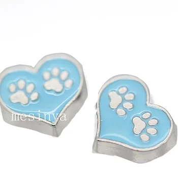 

10pcs Blue Dog Paw Heart Shape Custom Floating Charms For Glass Locket