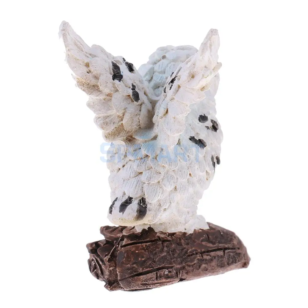 Realistic Miniature White Owl Sculpture Figurine Animal Statue Collectibles Gift Craft House Office Desk Decoration Ornament