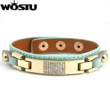 Aliexpress Hot Sell Genuine Leather Alloy Bracelet With Crystal Fashion Jewelry for Women and Men Best Gift Christmas PI0305