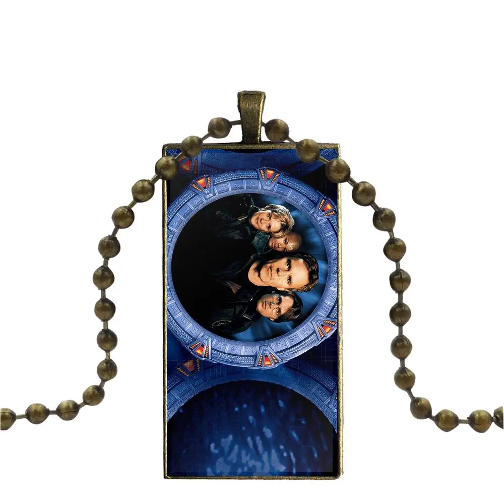 Для женщин модные ювелирные изделия модный стеклянный подвесной брелок ожерелье женский бронзовый цвет колье прямоугольное ожерелье Звездные ворота Sg-1