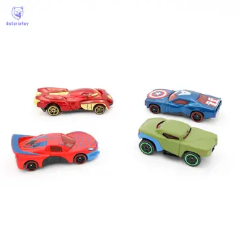

4pcs/lot The Avengers iron man spiderman hulk Super Hero Characters Model Action Figures Toy Alloy Car for Children Gift